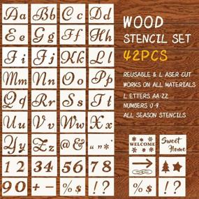 img 4 attached to Premium 5x8 Inch Letter Stencils for Painting on Wood - Reusable Plastic Craft Stencils with Calligraphy Font Upper and Lowercase Letters, Numbers, and Christmas Signs - Set of 42 Pcs