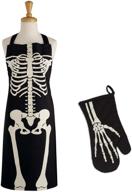 dii halloween basics collection kitchen apron set with skeleton design, 2-piece logo