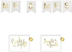 img 4 attached to 🎉 Andaz Press Shiny Gold Foil Pennant Banner with Gold Party Signs, Mr. & Mrs. White, Pre-Strung, No Assembly Required, 1-Set, Chair Signs, Photo Booth Prop