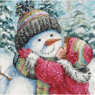 🧶 dimensions 'a kiss for snowman' cross stitch kit - 18 count white aida, 6" x 6" - shop now! logo