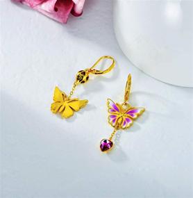 img 3 attached to 🦋 AOBOCO 18K Gold Plated Sterling Silver Butterfly Drop Dangle Earrings with Purple Enameled Leverback and Love Heart Crystals from Austria - Perfect Birthday Gifts for Women and Girls