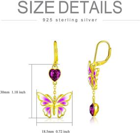 img 1 attached to 🦋 AOBOCO 18K Gold Plated Sterling Silver Butterfly Drop Dangle Earrings with Purple Enameled Leverback and Love Heart Crystals from Austria - Perfect Birthday Gifts for Women and Girls