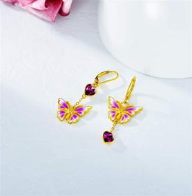 img 2 attached to 🦋 AOBOCO 18K Gold Plated Sterling Silver Butterfly Drop Dangle Earrings with Purple Enameled Leverback and Love Heart Crystals from Austria - Perfect Birthday Gifts for Women and Girls