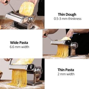 img 1 attached to 🍝 Stainless Steel Manual Pasta Maker - Soldow 150 Roller Machine with Adjustable Thickness for Homemade Spaghetti, Fettuccini, Lasagna - Includes 2 in 1 Cutter, Removable Handle, and Clamp