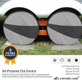 img 3 attached to 🚗 Explore Land Durable Tire Covers Set of 4 - Heavy Duty Wheel Protectors for RV, Jeep, Motorhome, SUV, Travel Trailer (Black & Gray, 23-25.75 inches)