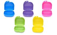 set of 5 durable large retainer cases with ventilation holes for orthodontic retainer, invisalign, mouth guard, and denture storage - tight snap lock, color may vary logo