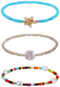 img 4 attached to 🌸 Boho Bracelets for Women: Freshwater Pearl Beaded Ankle Bracelets with Starfish Charm - Stackable Bracelets for Teen Girls
