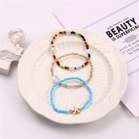 img 1 attached to 🌸 Boho Bracelets for Women: Freshwater Pearl Beaded Ankle Bracelets with Starfish Charm - Stackable Bracelets for Teen Girls