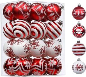 img 4 attached to 🎄 Valery Madelyn 24ct 60mm Shatterproof Red and White Traditional Christmas Ball Ornaments for Xmas Tree Decoration