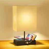 bedroom table lamps with touch control, 2 usb port and 1 outlet, wireless charging capability, modern desk lamp for nightstand, living room or office, includes bulb логотип