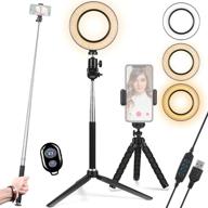 📸 upgraded 6 inch selfie ring light with tripod stand, phone holder, and selfie stick - perfect for live stream, photography, and makeup! dimmable led ringlight with 3 modes and 10 brightness levels for tiktok and youtube. logo