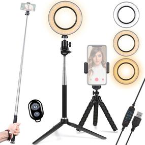 img 4 attached to 📸 Upgraded 6 inch Selfie Ring Light with Tripod Stand, Phone Holder, and Selfie Stick - Perfect for Live Stream, Photography, and Makeup! Dimmable LED Ringlight with 3 Modes and 10 Brightness Levels for TikTok and YouTube.