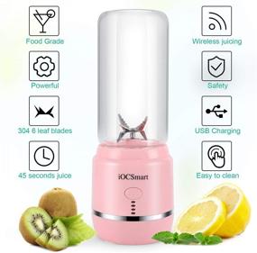 img 4 attached to 🍹 iOCSmart Portable Personal Size Blender: USB Rechargeable Mini Juicer for Smoothies & Shakes with 2 Cups, 4000mAh Batteries (Pink)