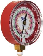 🌡️ yellow jacket 49137 3-1/8" red pressure gauge: r-22/404a/410a, 0-800 psi, fahrenheit measurements - ultimate hvac tool logo