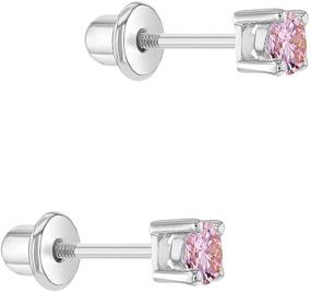 img 3 attached to Adorable and Shiny Rhodium Plated Pink Cubic Zirconia 👶 Safety Screw Back Earrings for Babies, Toddlers, and Little Girls