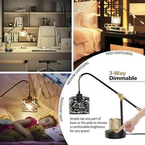 img 3 attached to 🔌 Txlovest Lyming 3-Way Touch Control Table Lamps with Glass Shade, Pen Holder, USB Ports & AC Outlet - Dimmable Industrial Design, Includes 5000K Daylight White Edison Bulbs - Perfect for Bedroom and Office Use