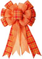orange buffalo plaid bow - thanksgiving wreath bow for fall, christmas, front door or tree topper - large burlap gift bow for home indoor/outdoor decorations - 19inch x 10.7inch logo