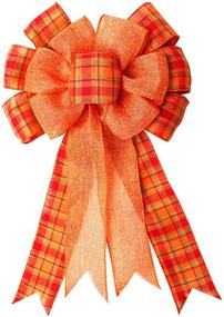 img 2 attached to Orange Buffalo Plaid Bow - Thanksgiving Wreath Bow for Fall, Christmas, Front Door or Tree Topper - Large Burlap Gift Bow for Home Indoor/Outdoor Decorations - 19inch x 10.7inch