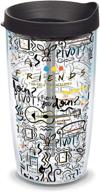 tervis warner brothers friends pattern insulated tumbler - 16 oz clear cup with wrap and black lid logo