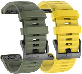 img 4 attached to IMAYCC Quick-Fit Fenix 6X Watch Band - 26mm Replacement Strap for Fenix 5X/5X Plus/6X Pro/Sapphire/3/HR - Army Green/Yellow Strap