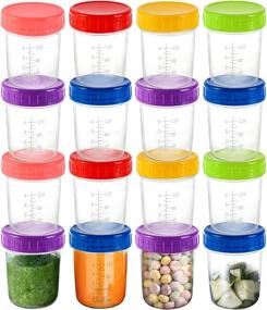 img 4 attached to 🍼 Jucoan 16 Pack Glass Baby Food Storage Jar - 6 oz, BPA Free, Reusable Containers with Colorful Lids & Marker, Microwave & Dishwasher Safe