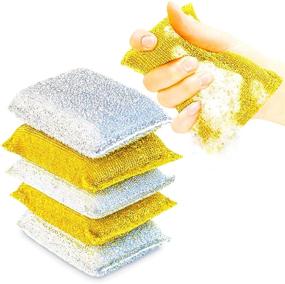 img 4 attached to 🧽 SPONGENATOR Dual-Color Kitchen Scrub Sponges - Heavy Duty Non-Scratch Cleaning Tools in Gold & Silver - Multi-Surface Non-Metal Dish Scourers for Fast Clean-up (Pack of 6)