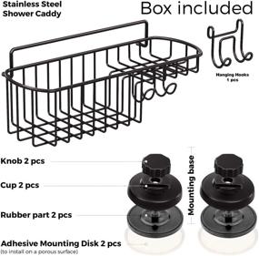 img 2 attached to 🚿 HASKO Suction Cup Shower Caddy - Wall Mounted Bathroom Shelf with Hooks - Shower Basket - Bathroom Shower Organizer - Stainless Steel SS304 (Black)