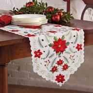 vibrant poinsettia and holly leaf table runner: ourwarm christmas embroidered table runner for festive holiday decorations - 15 x 70 inch logo