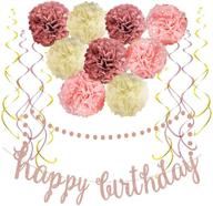 optimized search: flower pom poms, circle garland & happy birthday banner in rose gold pink - ideal party decorations for women and girls logo
