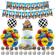 🏎️ hot wheels wild racer themed birthday party supplies: cake topper, banner, balloons, aluminum film balloon kit logo