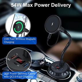 img 3 attached to 📱 Piosoo Cup Holder Phone Mount: 15W Mag-Safe Wireless Car Charger with 3 Ports 54W Qi Fast Charging + Auto-Alignment Magnetic Phone Holder for iPhone 13/12 Series/Mag-Safe
