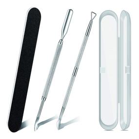 img 4 attached to 💅 Premium Cuticle Pusher and Gel Polish Remover Set with Nail Files: Professional Grade Stainless Steel Cuticle Remover and Pedicure Manicure Tools for Fingernails and Toenails - Silver