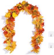 🍁 wukoku 1 pack fall chain garland maple leaf 5.9ft artificial autumn leaves garland decorations for outdoor thanksgiving halloween (yellow) logo