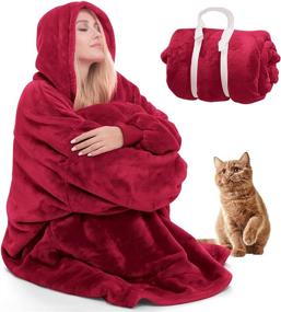 img 4 attached to Wearable Blanket Hoodie for Women - Cozy Oversized Blanket Sweatshirt with Sleeves, Giant Pocket - Burgundy