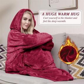 img 2 attached to Wearable Blanket Hoodie for Women - Cozy Oversized Blanket Sweatshirt with Sleeves, Giant Pocket - Burgundy