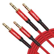 🔴 jsaux aux cable, [4ft/2pack- copper shell, hi-fi sound] 3.5mm trs auxiliary audio cable nylon braided aux cord compatible for car/home stereos, speaker, headphones, sony, echo dot, beats - red logo