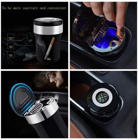 img 1 attached to 🚬 Portable Smokeless Smoking Stand Cylinder Cup Holder with Blue LED Light - Auto Car Ashtray (Silver-Black)