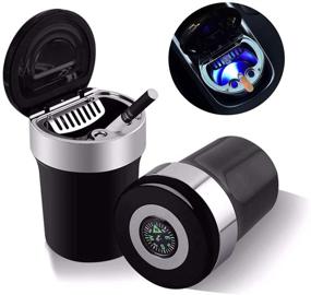img 4 attached to 🚬 Portable Smokeless Smoking Stand Cylinder Cup Holder with Blue LED Light - Auto Car Ashtray (Silver-Black)