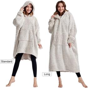 img 1 attached to Cozy Sherpa Wearable Blanket Hoodie for Adults Women Men Kids - Gift Idea, Hooded Snuggle Blanket - Oversized Blanket Sweatshirt, Super Warm & Light Weight in Brown Over-Length