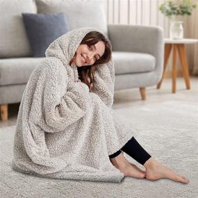 img 2 attached to Cozy Sherpa Wearable Blanket Hoodie for Adults Women Men Kids - Gift Idea, Hooded Snuggle Blanket - Oversized Blanket Sweatshirt, Super Warm & Light Weight in Brown Over-Length