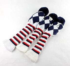 img 3 attached to 🏌️ Golf Club Knit 3pcs Headcover Set: Vintage Pom Pom Sock Covers 1-3-5 Blue/White/Red - New & Stylish!