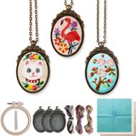 🧵 starter jewelry needlepoint kits for adults: embroidery set for beginners with pendant patterns - perfect sewing gifts (3 pack) logo