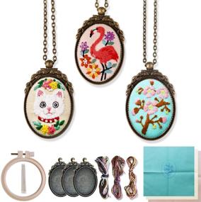 img 4 attached to 🧵 Starter Jewelry Needlepoint Kits for Adults: Embroidery Set for Beginners with Pendant Patterns - Perfect Sewing Gifts (3 Pack)