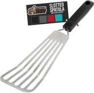 🦍 gorilla grip slotted spatula - flexible stainless steel with grease drain slots, rust resistant, soft touch turner for fish fillets, fried foods - beveled edge glides under food - 14x3.5 - black logo