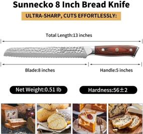 img 1 attached to 🔪 Sunnecko 8 Inch Serrated Bread Knife - German High Carbon Stainless Steel with Wood Handle Gift Box - Professional Knife for Homemade Bread - Razor Sharp & Durable