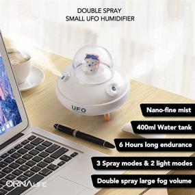 img 4 attached to 400ml Double Spray UFO Cute Mini Humidifier - Portable USB Personal Desktop Small Humidifiers with Night Light for Office, Travel, Bedroom, Baby Room, Car, Plant - White