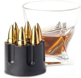 img 3 attached to 🥃 Extra Large Golden Whiskey Stones: Set of 6 Laser Engraved Bullets | Stainless Steel Chilling Rocks with Revolver Barrel Base | Reusable Stone Ice Cubes Cubes for Father's Day, Military Man | Perfect Birthday Gift