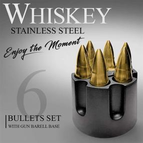 img 1 attached to 🥃 Extra Large Golden Whiskey Stones: Set of 6 Laser Engraved Bullets | Stainless Steel Chilling Rocks with Revolver Barrel Base | Reusable Stone Ice Cubes Cubes for Father's Day, Military Man | Perfect Birthday Gift