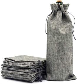 img 2 attached to 🍷 IBLUE 10Pcs Grey Linen Drawstring Wine Bags - Perfect Wine Bottle Protector for Party, Wedding, Dinner, and Travel Gifts (P002)