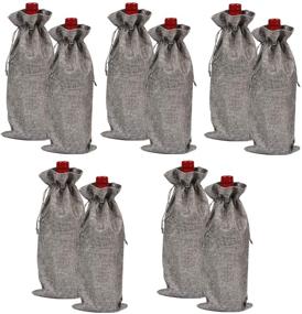 img 4 attached to 🍷 IBLUE 10Pcs Grey Linen Drawstring Wine Bags - Perfect Wine Bottle Protector for Party, Wedding, Dinner, and Travel Gifts (P002)